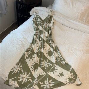 Green and White Spaghetti Strap Maxi Sundress